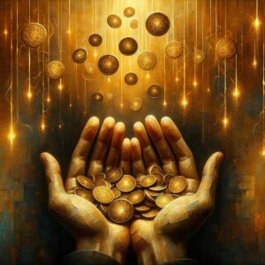 Mains ouvertes recevant une pluie de pièces d or — séminaire clarifier relation argent abondance Psycelium