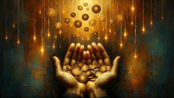 Mains ouvertes recevant une pluie de pièces d or — séminaire clarifier relation argent abondance Psycelium