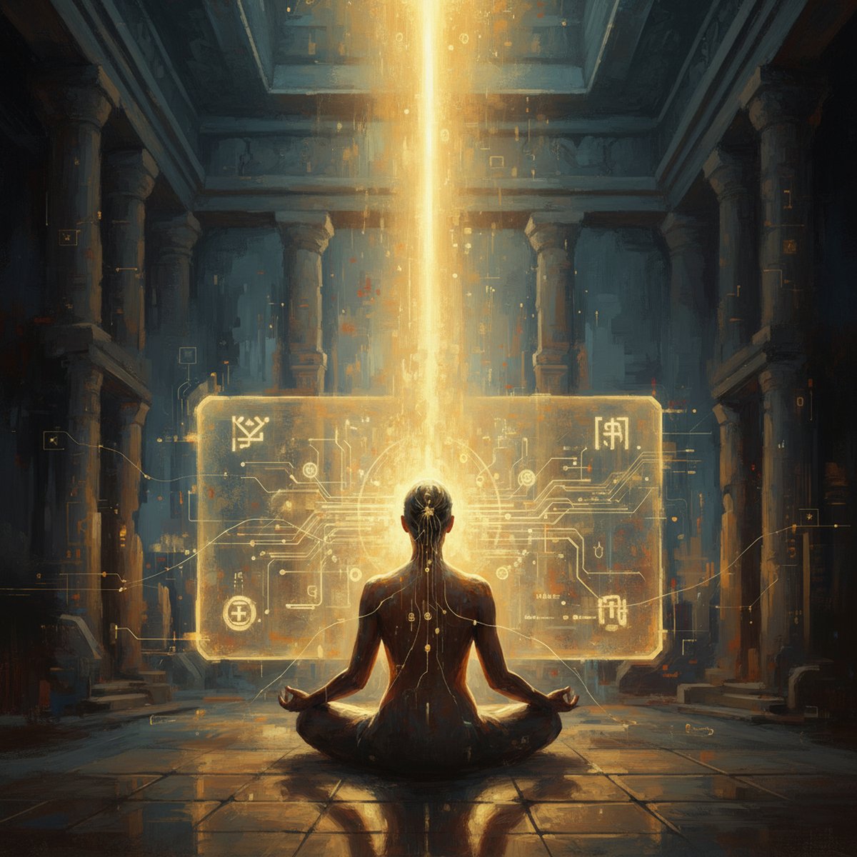 Figure en contemplation face à un portail de lumière dorée — vidéos enseignement spirituel Psyceliumé Et Résolution Beau Concept Photo Belle 213837277.jpg