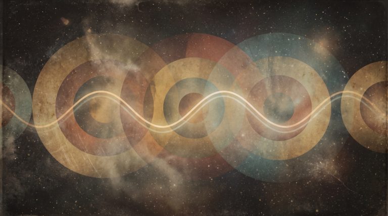 Cohérence cardiaque : une ligne de lumière ondulante qui traverse des cercles, sur un fond sombre