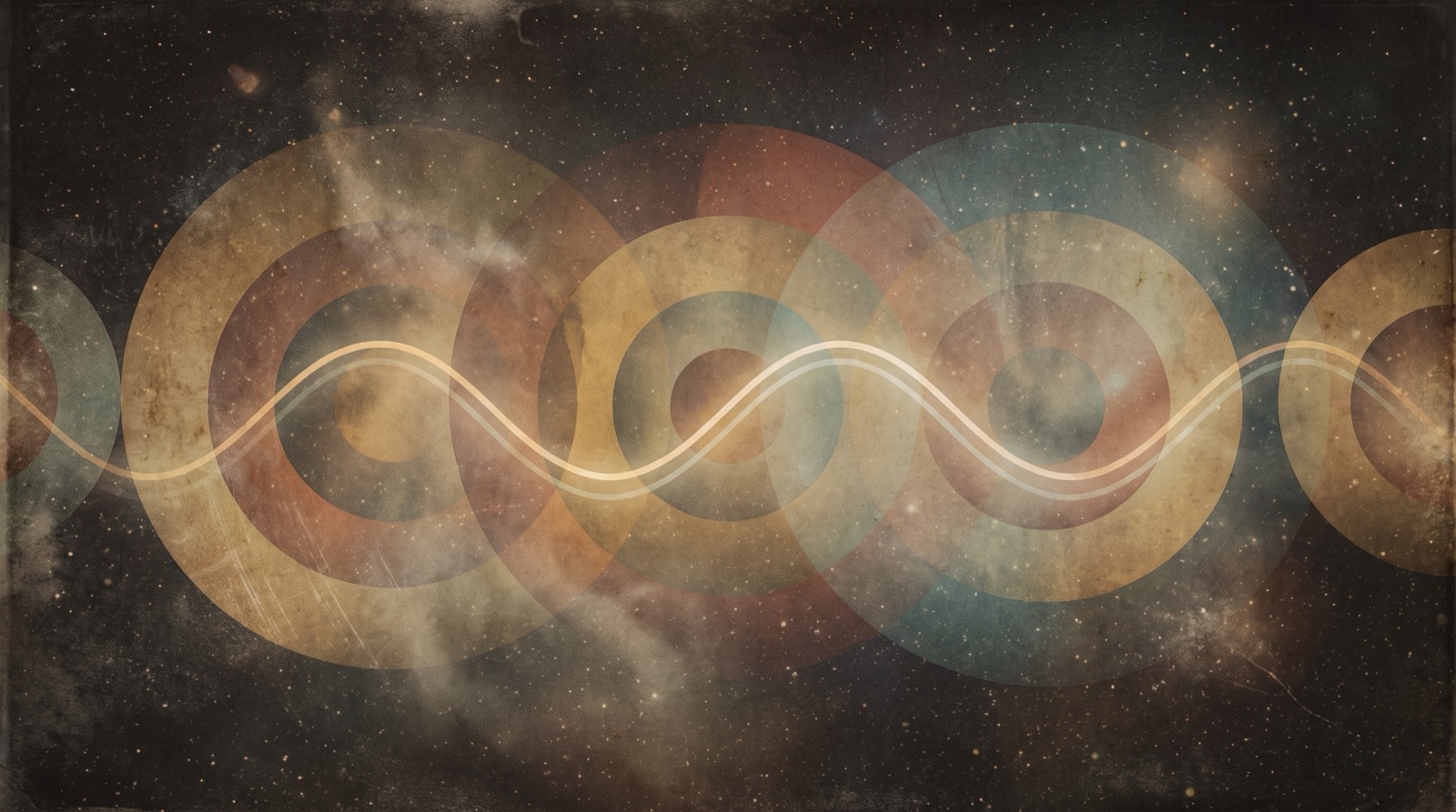 Cohérence cardiaque : une ligne de lumière ondulante qui traverse des cercles, sur un fond sombre