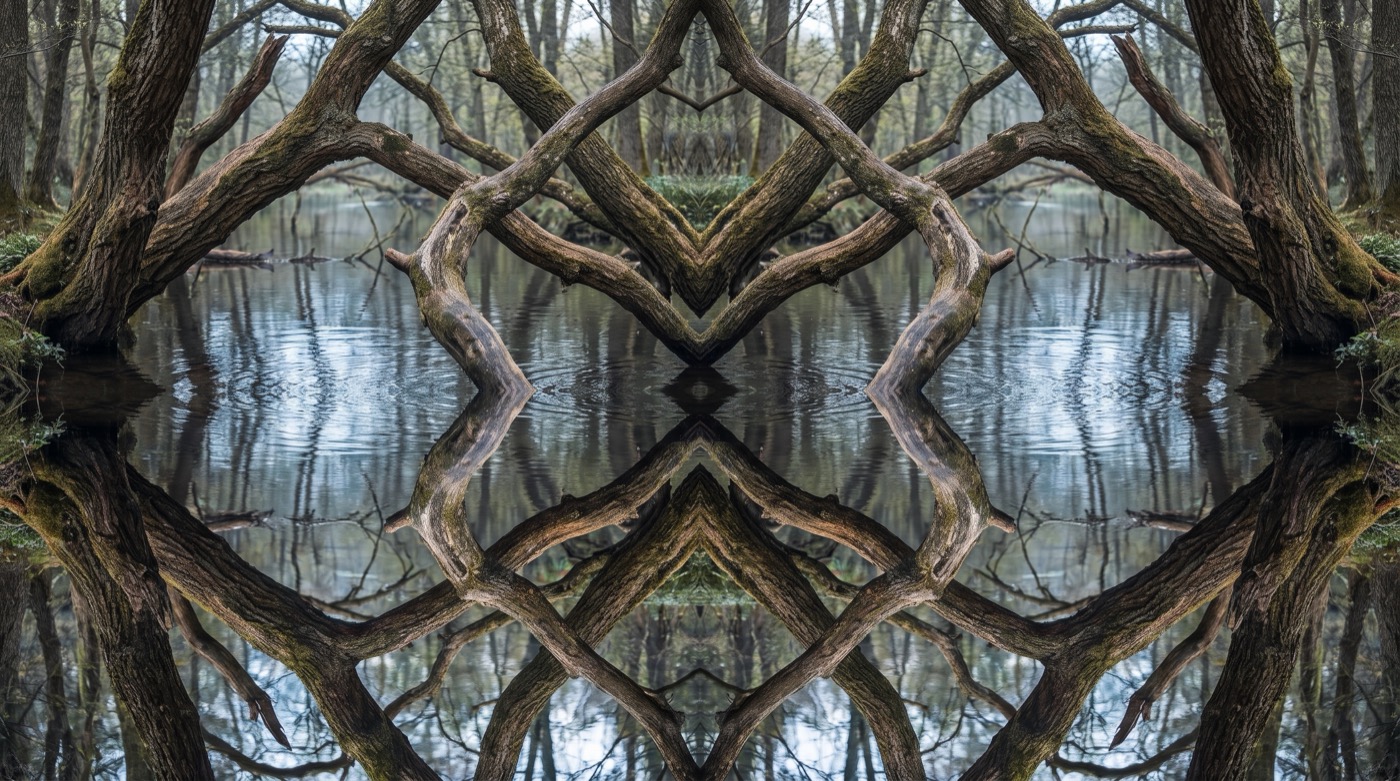 Signes de la dépendance affective : des branches reflétées dans l'eau qui semblent s'appuyer l'une sur l'autre