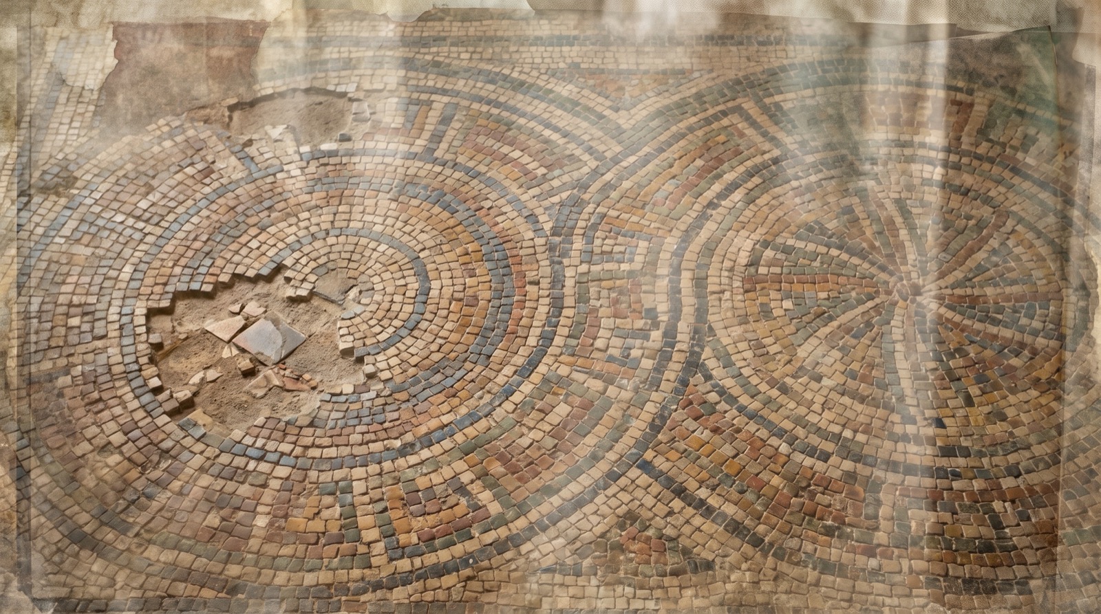 Dépendance affective : mosaïque ancienne de deux cercles imbriqués dont l'un a perdu ses tesselles