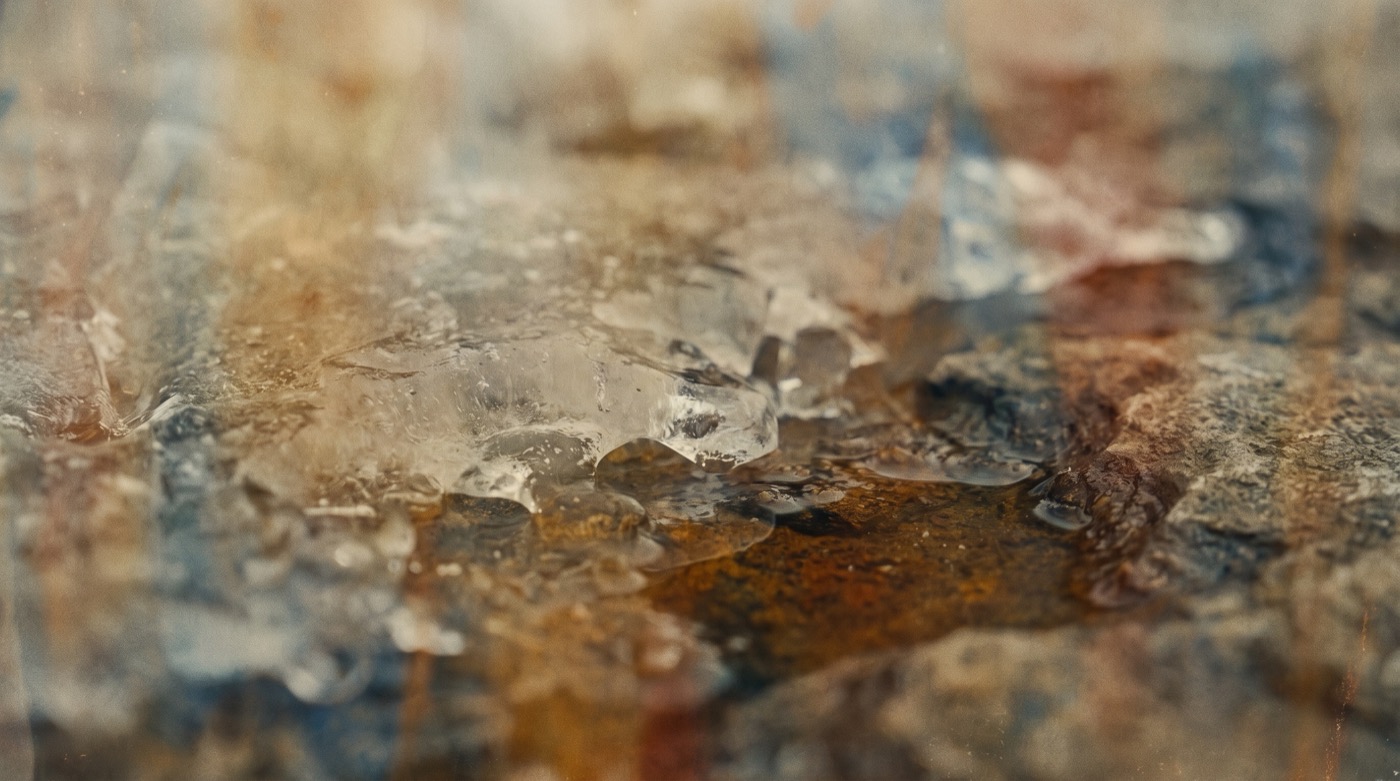 Ce que la non-dualité change : de la glace qui fond en eau sur une pierre sombre