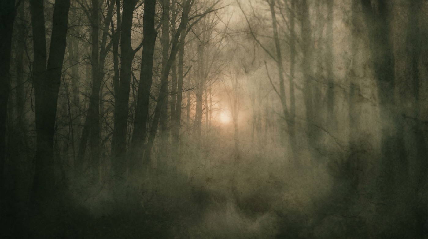 Symptômes de la nuit noire de l'âme : une forêt sombre avec une lueur lointaine entre les arbres