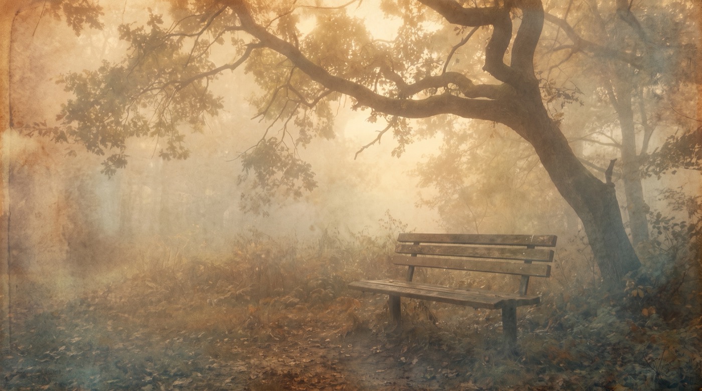 Peur de l'abandon : un banc vide sous un arbre dans un parc brumeux au crépuscule